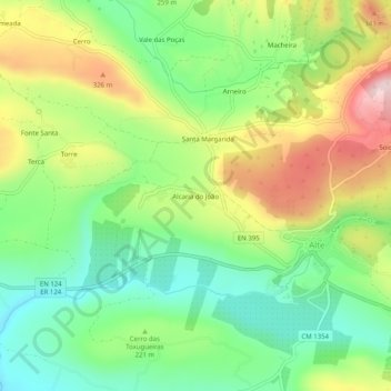 Carte topographique Alcaria do João, altitude, relief