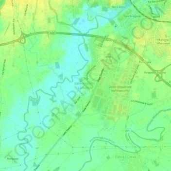 Carte topographique Vallenoncello / Valnunciel, altitude, relief