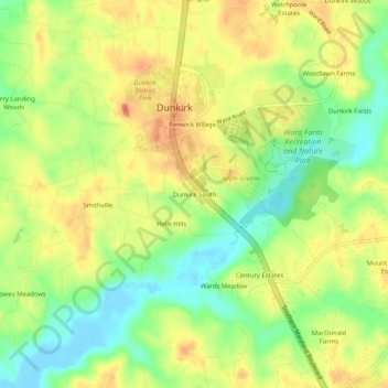 Carte topographique Dunkirk South, altitude, relief