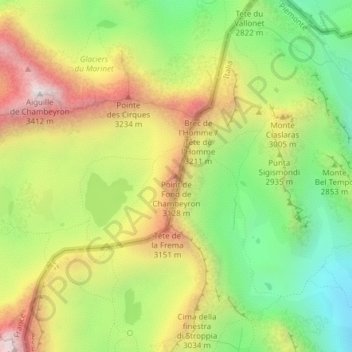 Carte topographique Point de Fond de Chambeyron, altitude, relief