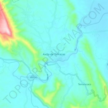 Carte topographique Axtla de Terrazas, altitude, relief