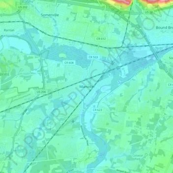 Carte topographique Manville, altitude, relief