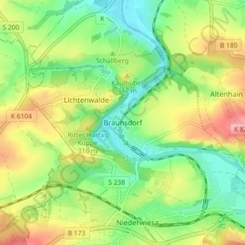 Carte topographique Braunsdorf, altitude, relief