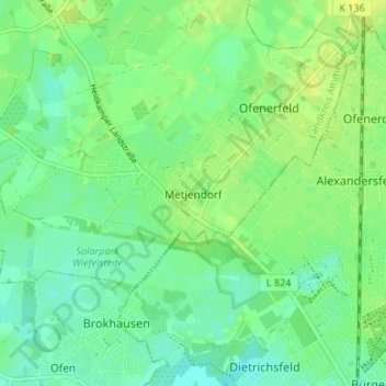 Carte topographique Metjendorf, altitude, relief