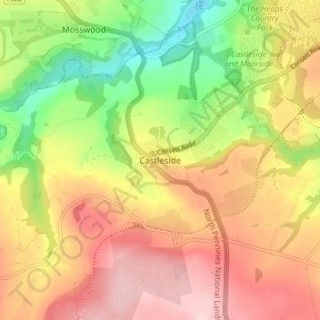 Carte topographique Castleside, altitude, relief
