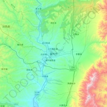 Carte topographique 霍州市, altitude, relief