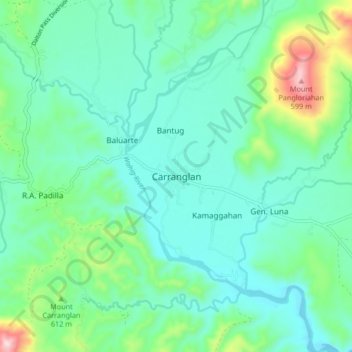 Carte topographique Carranglan, altitude, relief