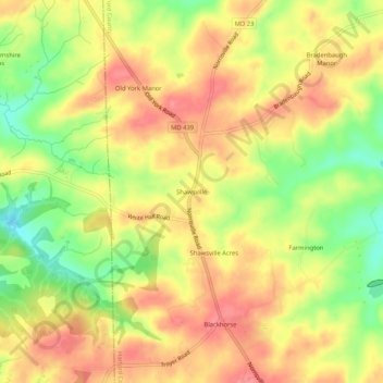 Carte topographique Shawsville, altitude, relief