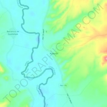 Carte topographique Ruidosa, altitude, relief