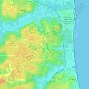 Carte topographique Le Pouyalet, altitude, relief