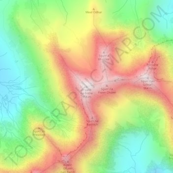 Carte topographique Bruach na Frithe, altitude, relief