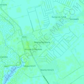 Carte topographique Niono-Socoura, altitude, relief
