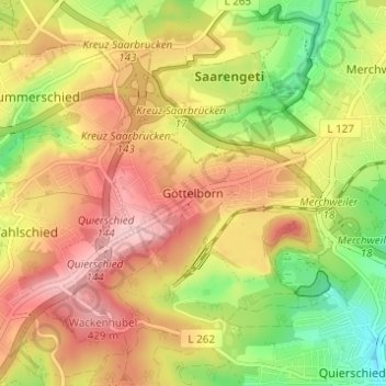 Carte topographique Göttelborn, altitude, relief