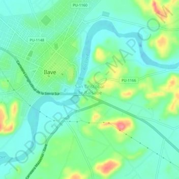 Carte topographique San Cristobal de Balsabe, altitude, relief