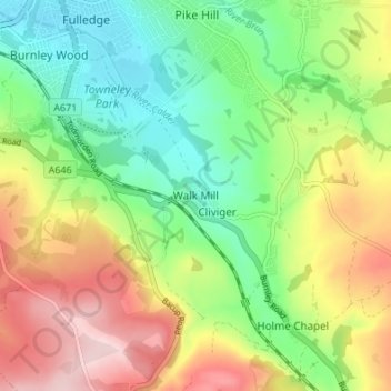 Carte topographique Walk Mill, altitude, relief