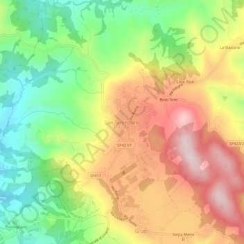 Carte topographique San Terenziano, altitude, relief
