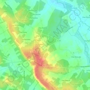 Carte topographique Chez Poineau, altitude, relief