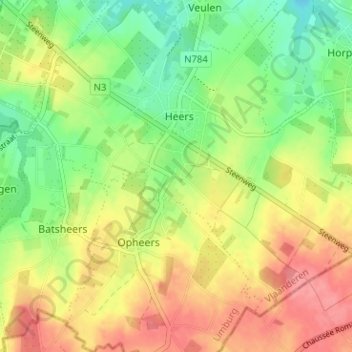 Carte topographique Middelheers, altitude, relief