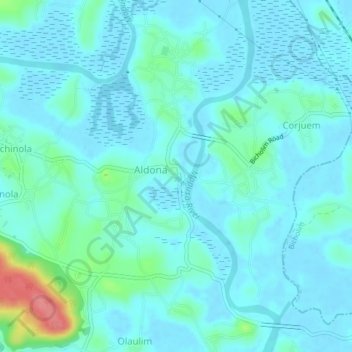 Carte topographique Aldona, altitude, relief