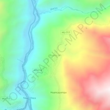 Carte topographique Huancan, altitude, relief