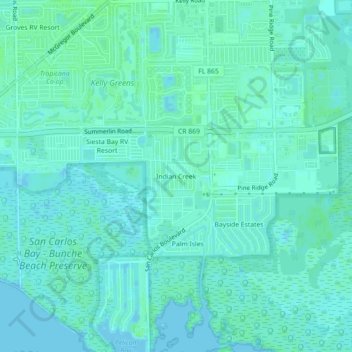 Carte topographique Indian Creek, altitude, relief