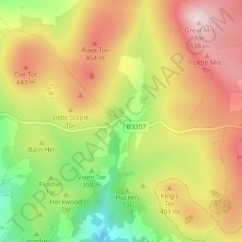 Carte topographique Merrivale, altitude, relief