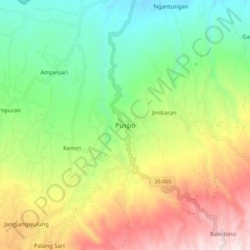 Carte topographique Puspo, altitude, relief