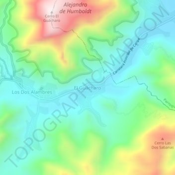 Carte topographique El Guácharo, altitude, relief