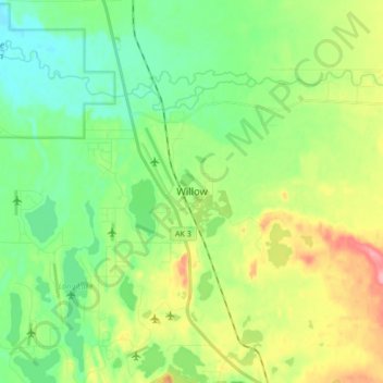 Carte topographique Willow, altitude, relief