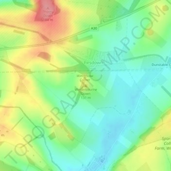 Carte topographique Winterbourne Down, altitude, relief