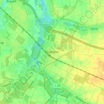 Carte topographique Boisheim, altitude, relief