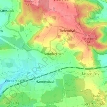 Carte topographique Neunkirchen, altitude, relief