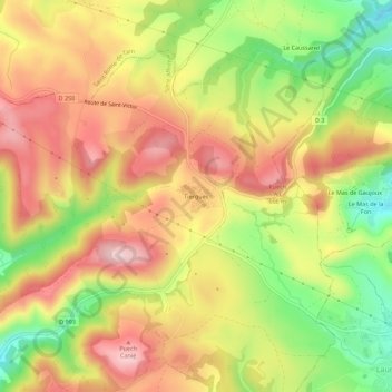 Carte topographique Tiergues, altitude, relief