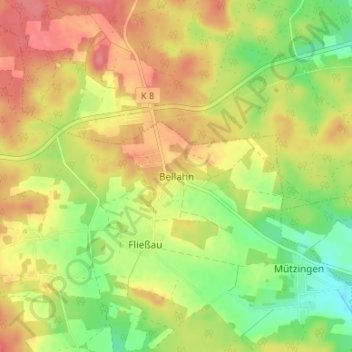 Carte topographique Bellahn, altitude, relief