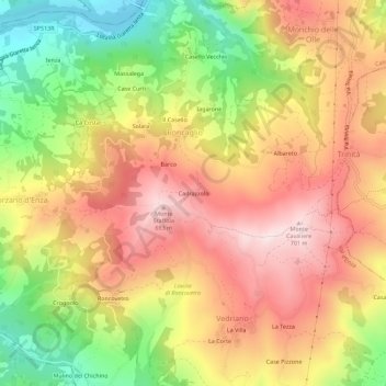 Carte topographique Cadrazzolo, altitude, relief