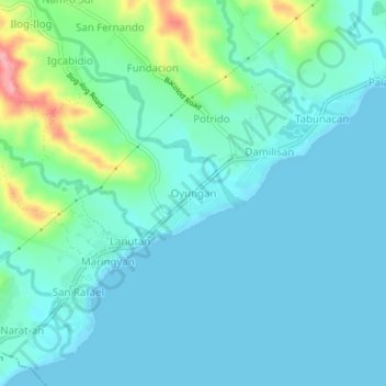 Carte topographique Oyungan, altitude, relief