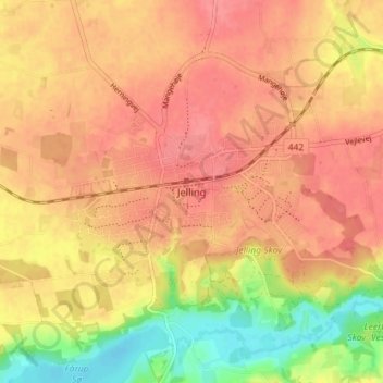 Carte topographique Jelling, altitude, relief