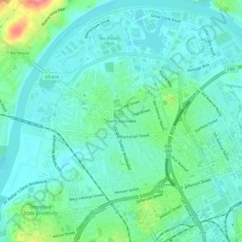 Carte topographique North Nashville, altitude, relief