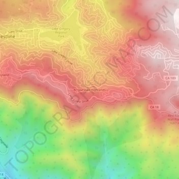 Carte topographique Arrowhead Highlands, altitude, relief