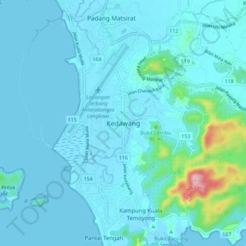 Carte topographique Kedawang, altitude, relief