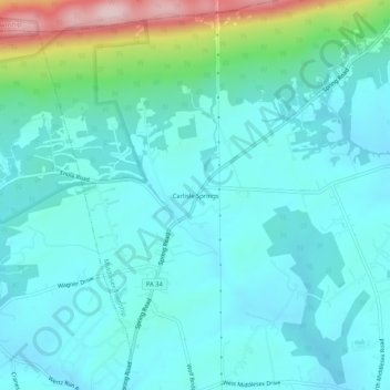 Carte topographique Carlisle Springs, altitude, relief