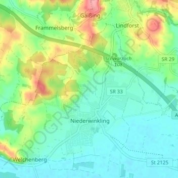 Carte topographique Lauterbach, altitude, relief