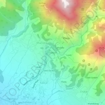 Carte topographique Chakban, altitude, relief