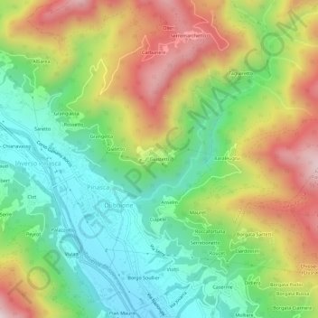 Carte topographique Giustetti, altitude, relief