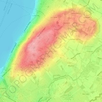 Carte topographique Vandœuvres, altitude, relief
