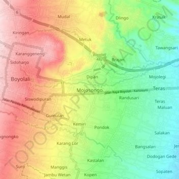 Carte topographique Mojosongo, altitude, relief