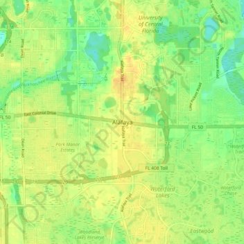 Carte topographique Alafaya, altitude, relief