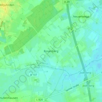 Carte topographique Rosenberg, altitude, relief