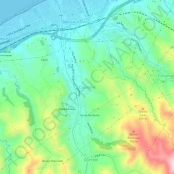 Carte topographique Cavaliere, altitude, relief