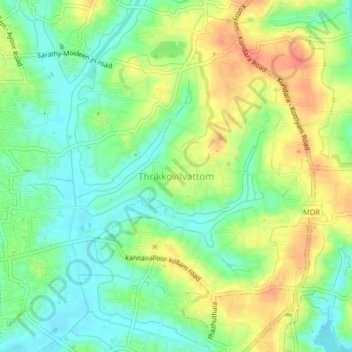 Carte topographique Thrikkovilvattom, altitude, relief